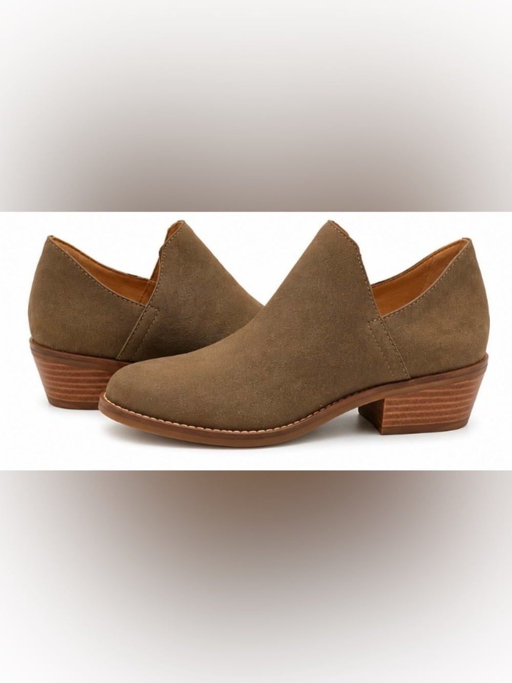 Lucky Brand Leather Ankle Bootie Olive Brown Low Heel Slip-On Shoes Women’s 5.5